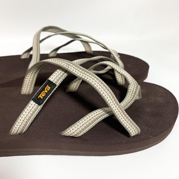 Teva mush tan brown strappy slide on sandals 10 - Picture 2 of 6